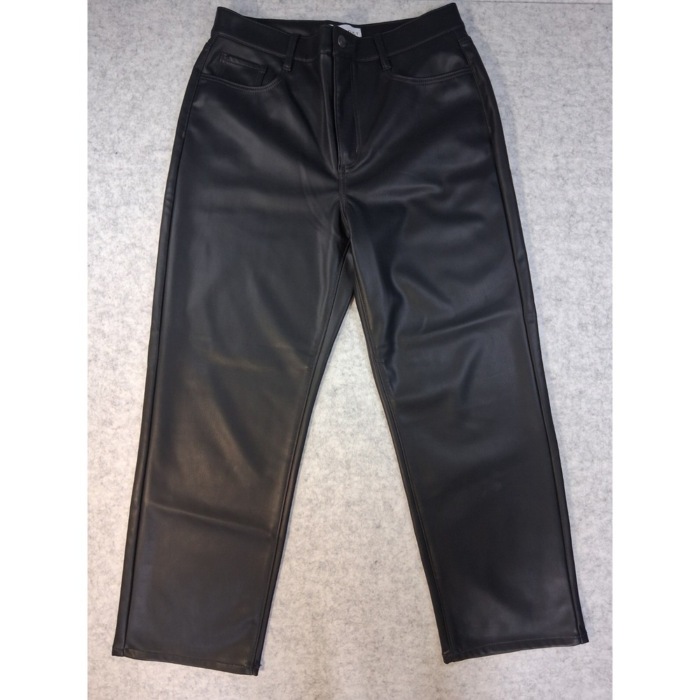 LOFT Women's Black Vegan Leather Faux Leather Straight Leg Pants 8 High Rise